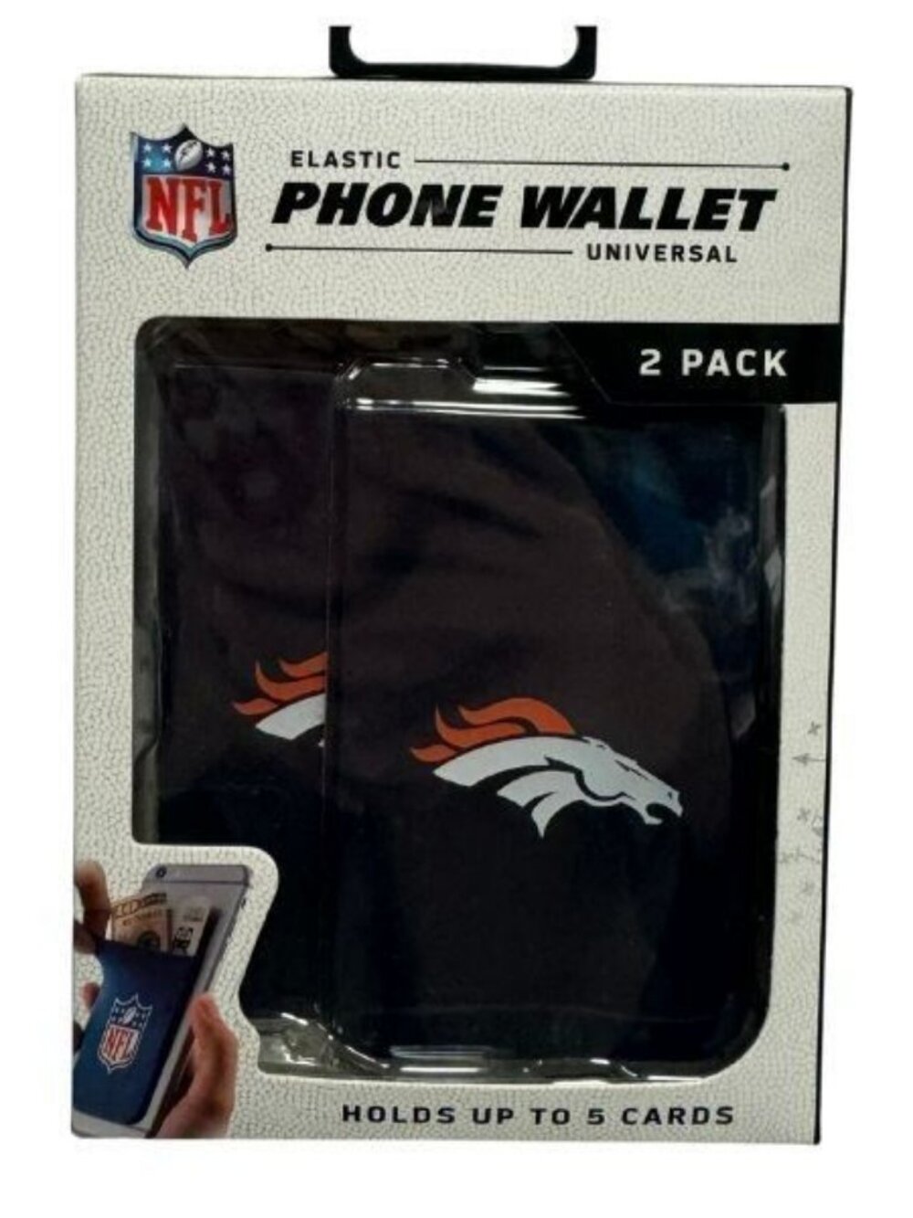 2pk Denver Broncos Cell Phone Wallet Elastic Credit Card ID Holder 3M NFL Merch